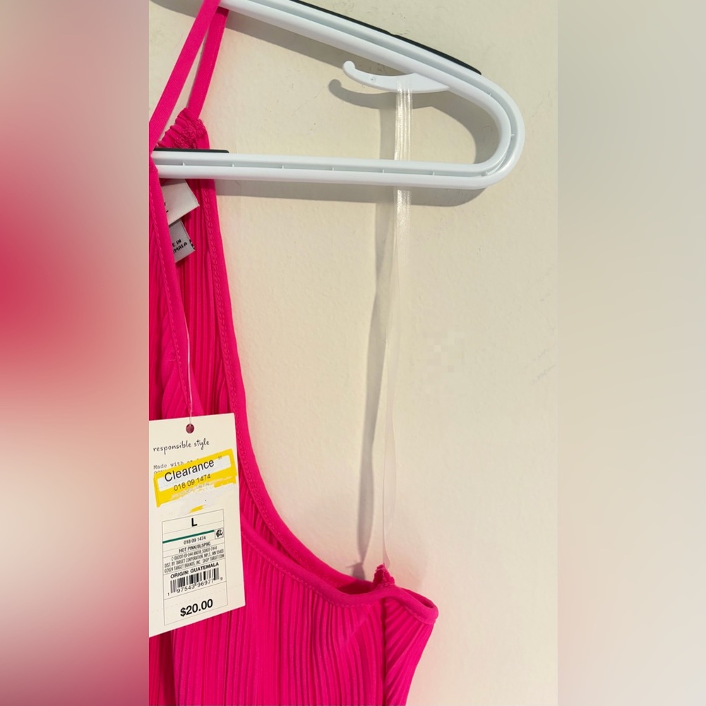 NWT Womens A New Day Hot Pink Pleated Halter Neck Thin Breathable Dress Sz Large - Picture 6 of 15